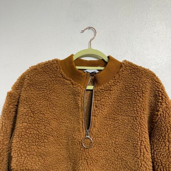 J.O.A. Brown Mock Neck Teddy Fur Pullover Sz M NWT - Picture 4 of 14